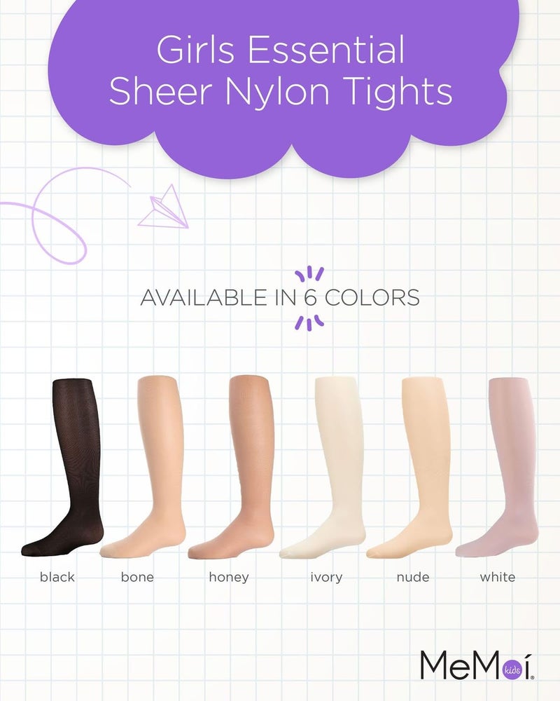 MeMoi Essential Sheer Nylon Tights for Girls, Ultra Soft and Lightweight Opaque Girls Tights - Sizes A-12, Nude, 6-8 - Image 2
